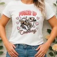Retro Groovy Howdy Valentines Cowboy Hat Pucker Up! Women's T-Shirt thumb 2