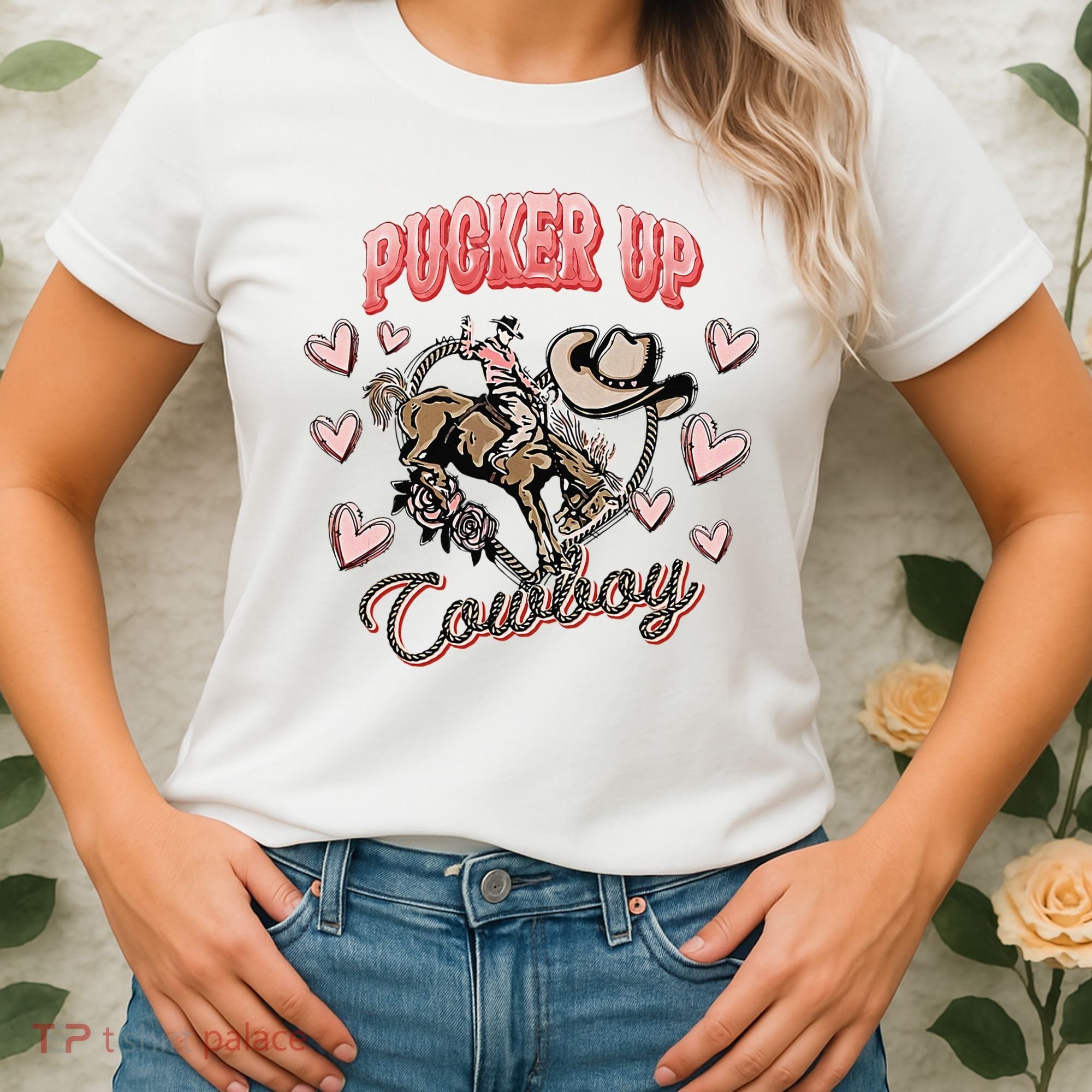 Retro Groovy Howdy Valentines Cowboy Hat Pucker Up! Women's T-Shirt