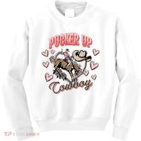 Retro Groovy Howdy Valentines Cowboy Hat Pucker Up! Kids Sweatshirt thumb 0