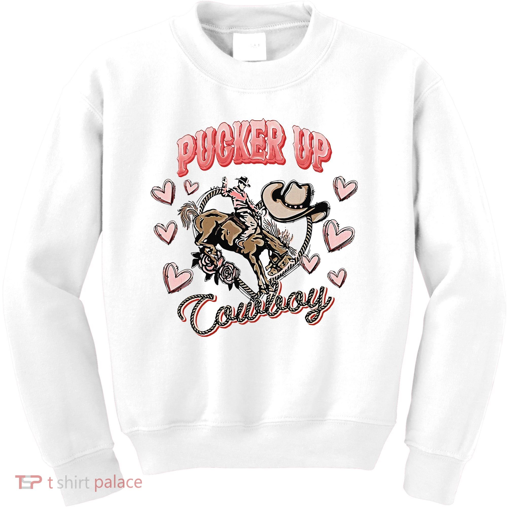 Retro Groovy Howdy Valentines Cowboy Hat Pucker Up! Kids Sweatshirt