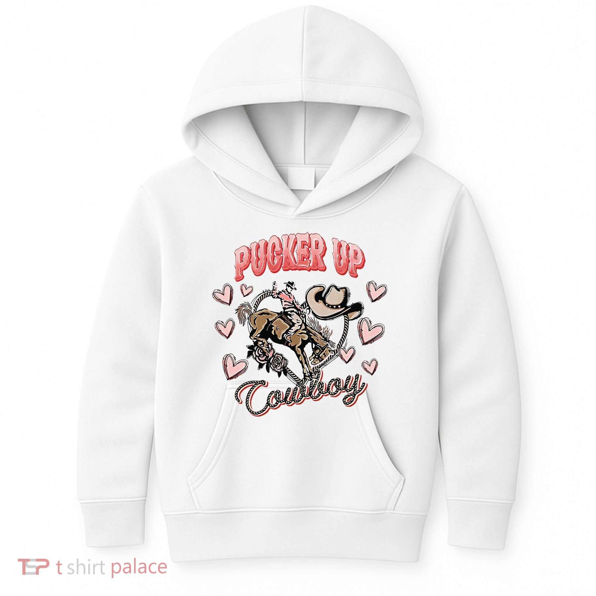 Retro Groovy Howdy Valentines Cowboy Hat Pucker Up! Kids Hoodie