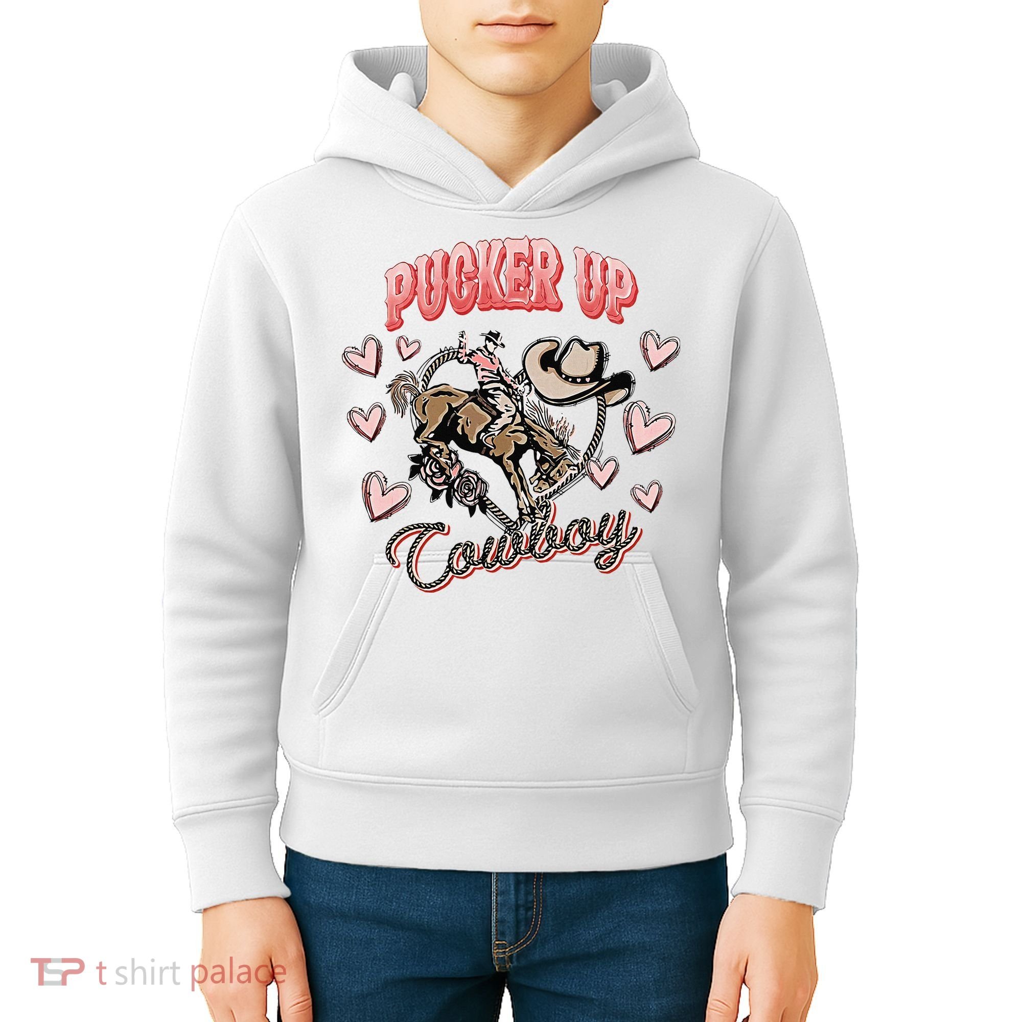 Retro Groovy Howdy Valentines Cowboy Hat Pucker Up! Kids Hoodie