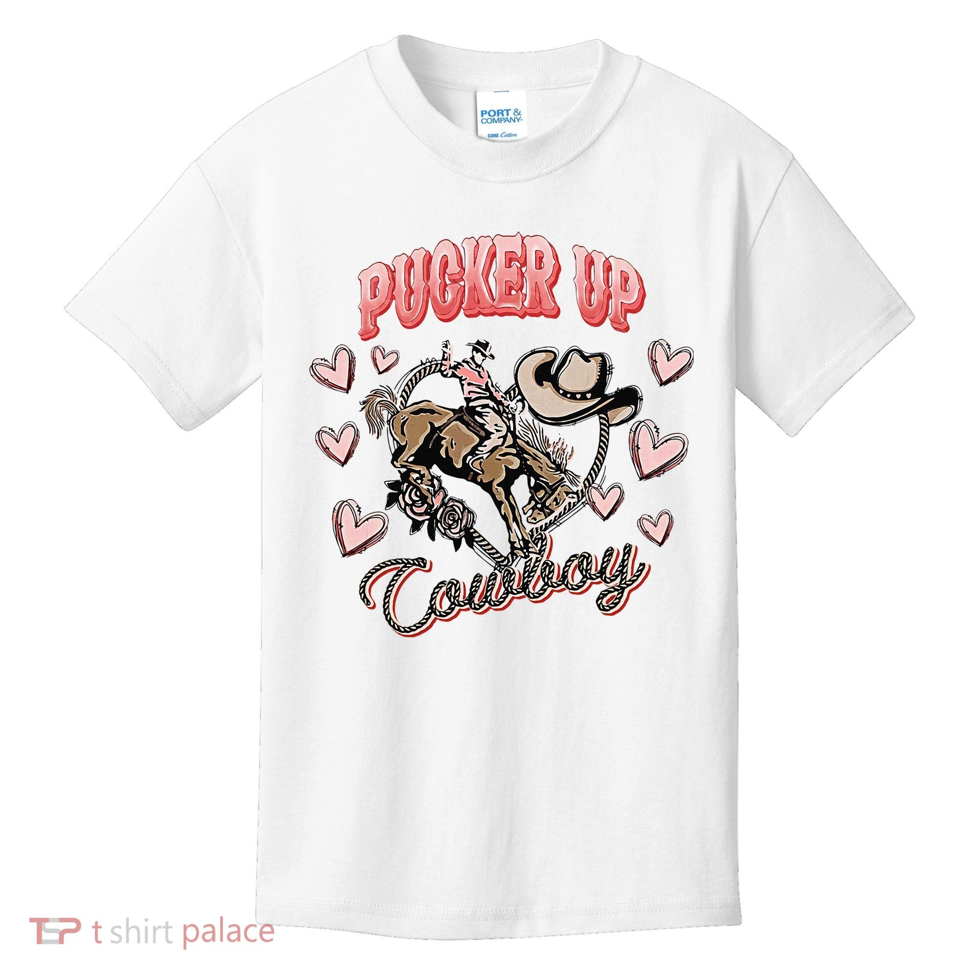 Retro Groovy Howdy Valentines Cowboy Hat Pucker Up! Kids T-Shirt