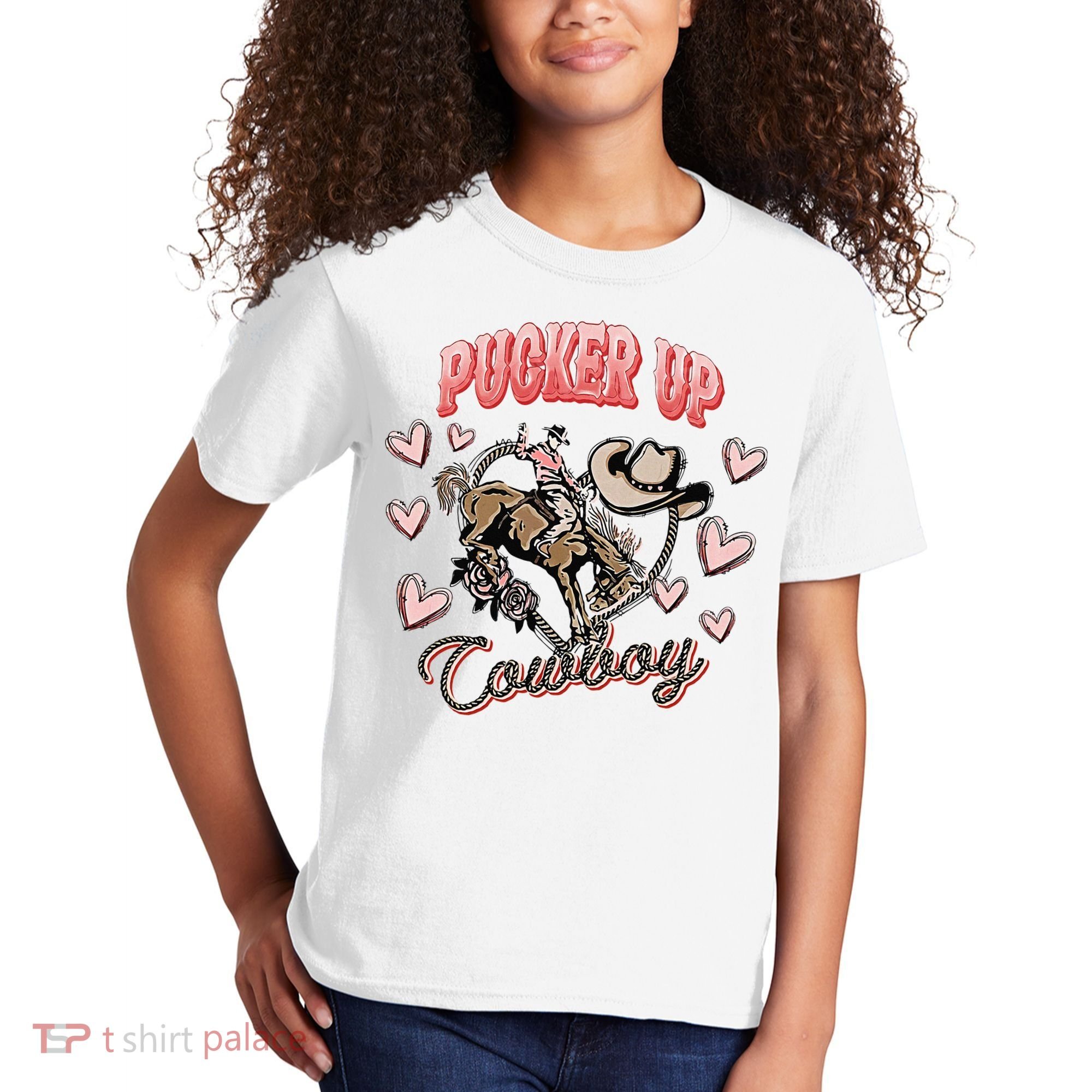 Retro Groovy Howdy Valentines Cowboy Hat Pucker Up! Kids T-Shirt