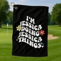 Retro Groovy Im Jessica Doing Jessica Things Funny MotherS Golf Towel thumb 1