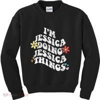 Retro Groovy Im Jessica Doing Jessica Things Funny MotherS Kids Sweatshirt thumb 0