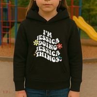 Retro Groovy Im Jessica Doing Jessica Things Funny MotherS Kids Hoodie thumb 3