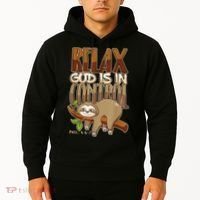 Relax God Is In Control Christian Bible Quote Sloth Hoodie thumb 2