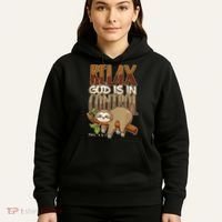 Relax God Is In Control Christian Bible Quote Sloth Hoodie thumb 5