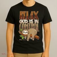 Relax God Is In Control Christian Bible Quote Sloth T-Shirt thumb 3
