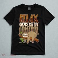 Relax God Is In Control Christian Bible Quote Sloth T-Shirt thumb 5