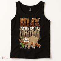 Relax God Is In Control Christian Bible Quote Sloth Tank Top thumb 2