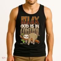 Relax God Is In Control Christian Bible Quote Sloth Tank Top thumb 3