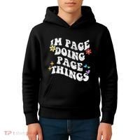 Retro Groovy Im Page Doing Page Things Funny MotherS Day Kids Hoodie thumb 4