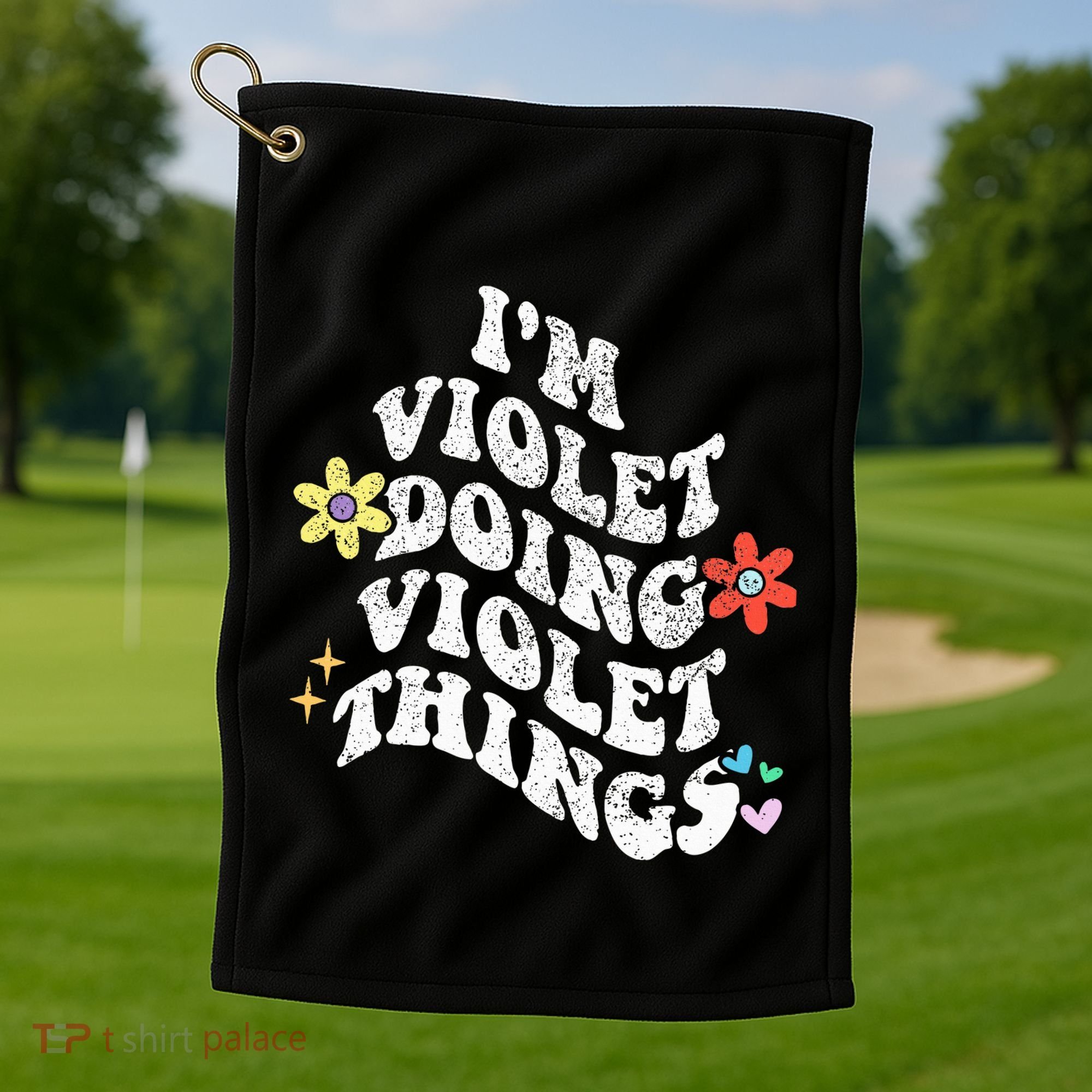 Retro Groovy Im Violet Doing Violet Things Funny MotherS Golf Towel