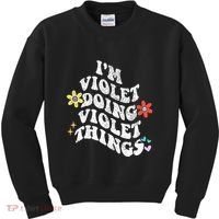 Retro Groovy Im Violet Doing Violet Things Funny MotherS Kids Sweatshirt thumb 0