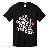 Retro Groovy Im Violet Doing Violet Things Funny MotherS Kids T-Shirt thumb 0