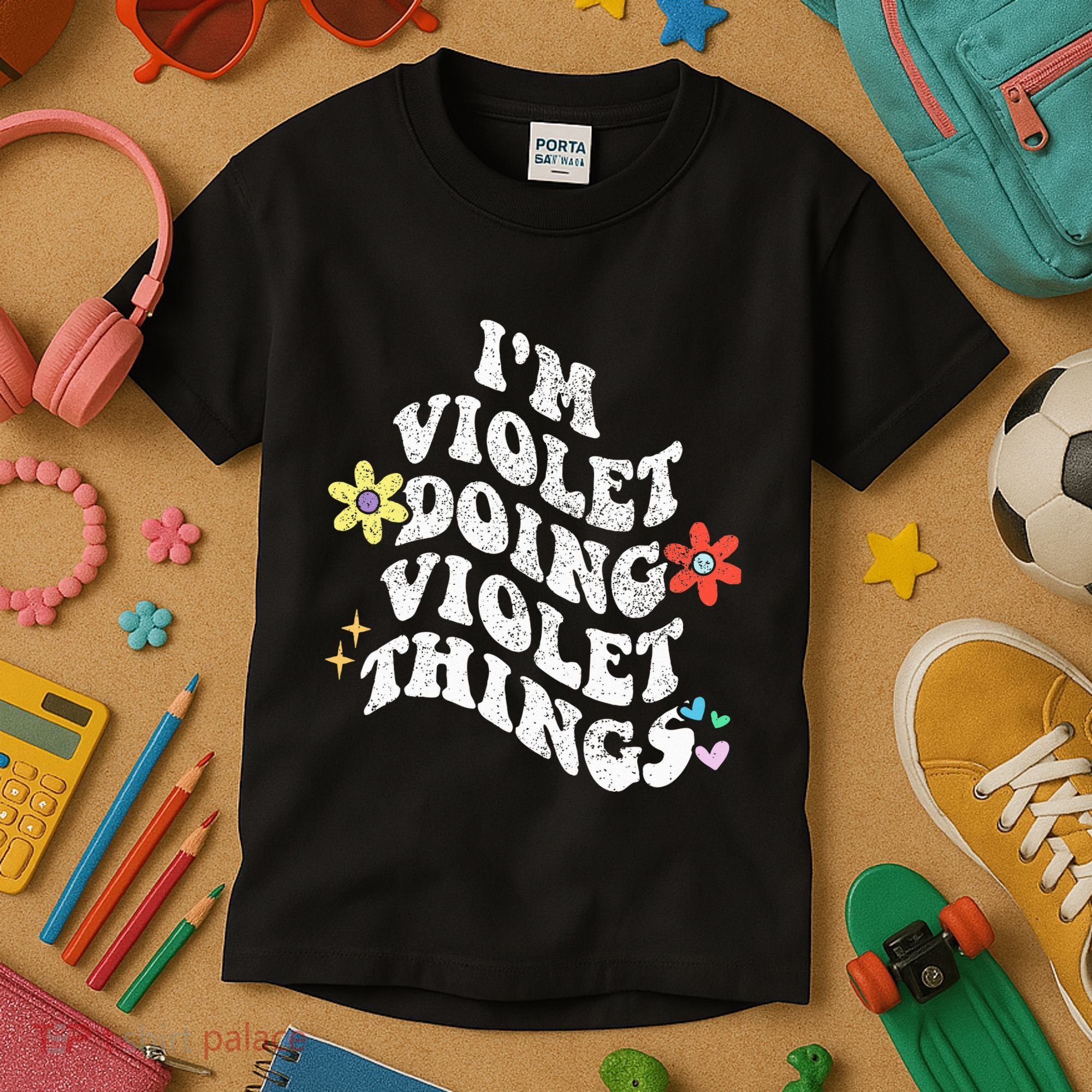 Retro Groovy Im Violet Doing Violet Things Funny MotherS Kids T-Shirt