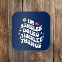 Retro Groovy Im Ainslee Doing Ainslee Things Funny MotherS Coaster thumb 0
