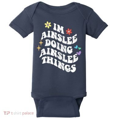 Retro Groovy Im Ainslee Doing Ainslee Things Funny MotherS Baby Bodysuit