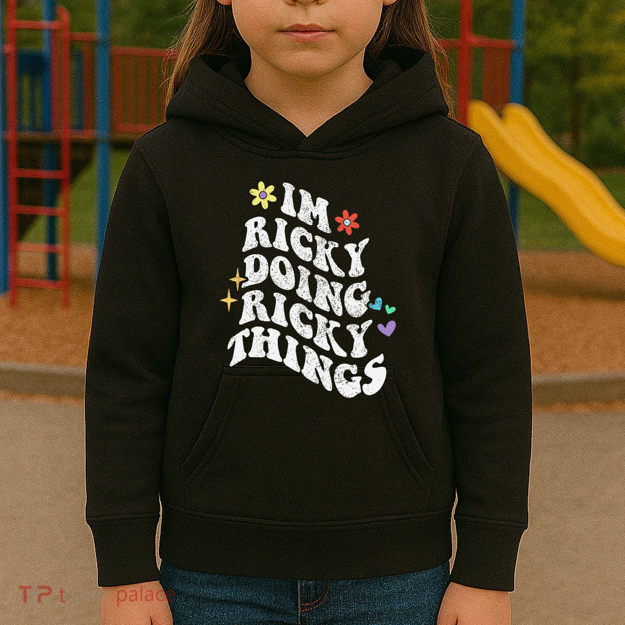 Retro Groovy Im Ricky Doing Ricky Things Funny MotherS Day Kids Hoodie