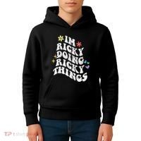 Retro Groovy Im Ricky Doing Ricky Things Funny MotherS Day Kids Hoodie thumb 4