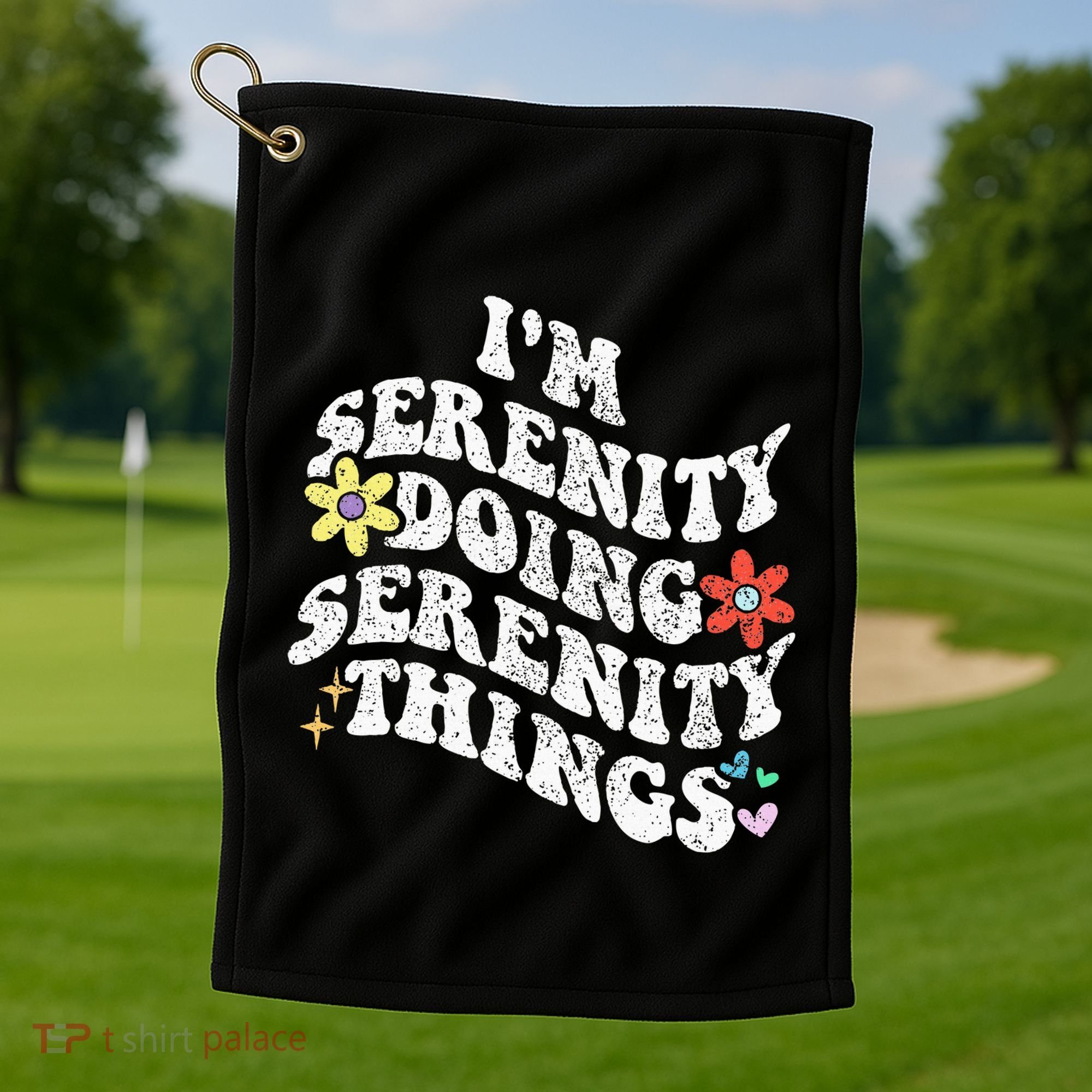 Retro Groovy Im Serenity Doing Serenity Things Funny Golf Towel