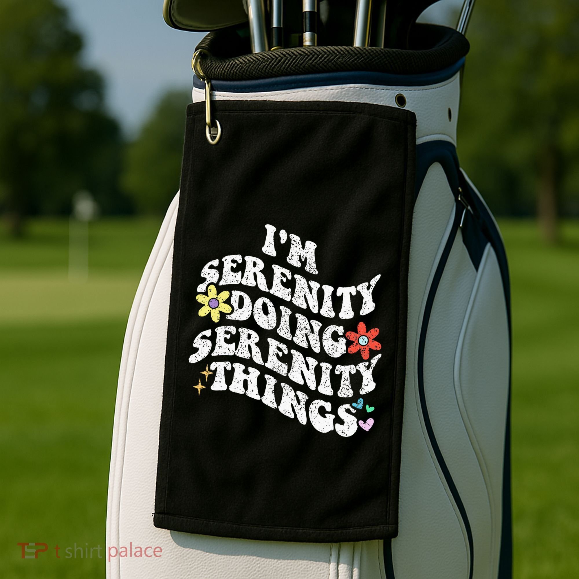 Retro Groovy Im Serenity Doing Serenity Things Funny Golf Towel