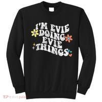Retro Groovy Im Evie Doing Evie Things Funny Mother's Day Sweatshirt thumb 0