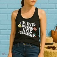 Retro Groovy Im Evie Doing Evie Things Funny Mother's Day Women's Tank Top thumb 2