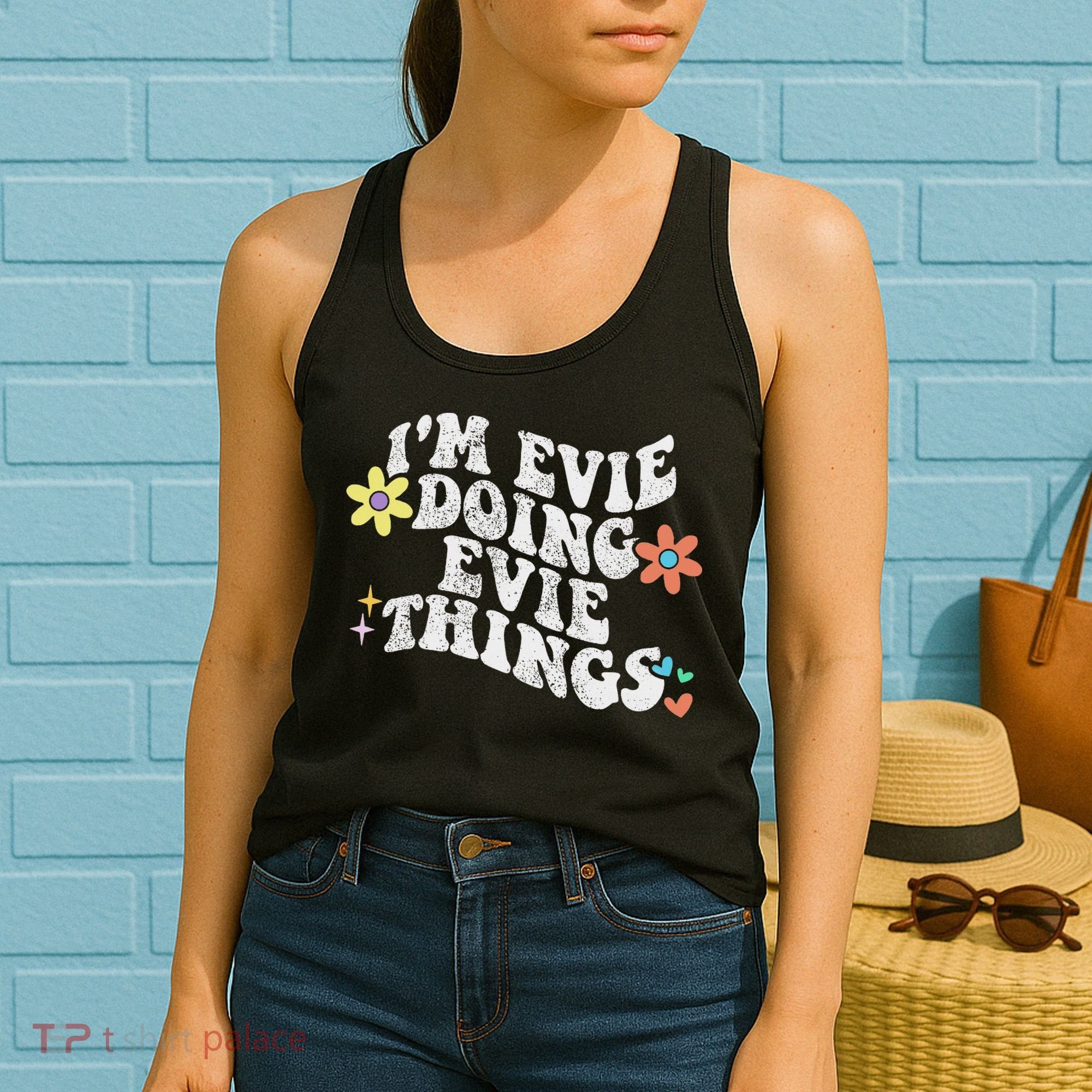Retro Groovy Im Evie Doing Evie Things Funny Mother's Day Women's Tank Top