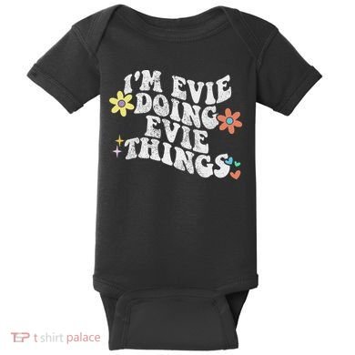 Retro Groovy Im Evie Doing Evie Things Funny Mother's Day Baby Bodysuit
