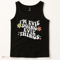 Retro Groovy Im Evie Doing Evie Things Funny Mother's Day Tank Top thumb 2