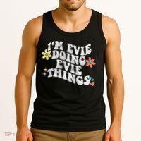 Retro Groovy Im Evie Doing Evie Things Funny Mother's Day Tank Top thumb 3