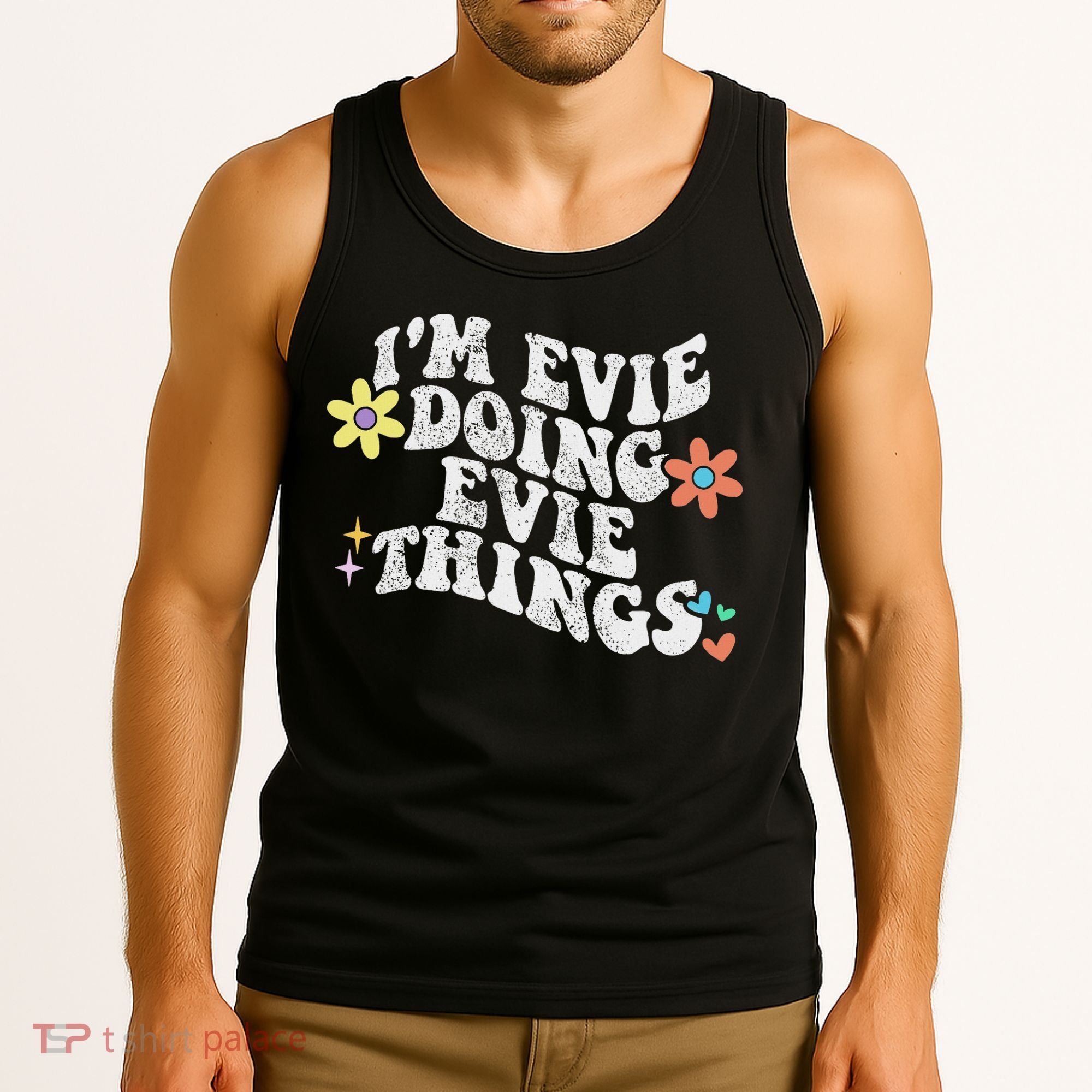 Retro Groovy Im Evie Doing Evie Things Funny Mother's Day Tank Top