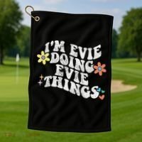 Retro Groovy Im Evie Doing Evie Things Funny Mother's Day Golf Towel thumb 1