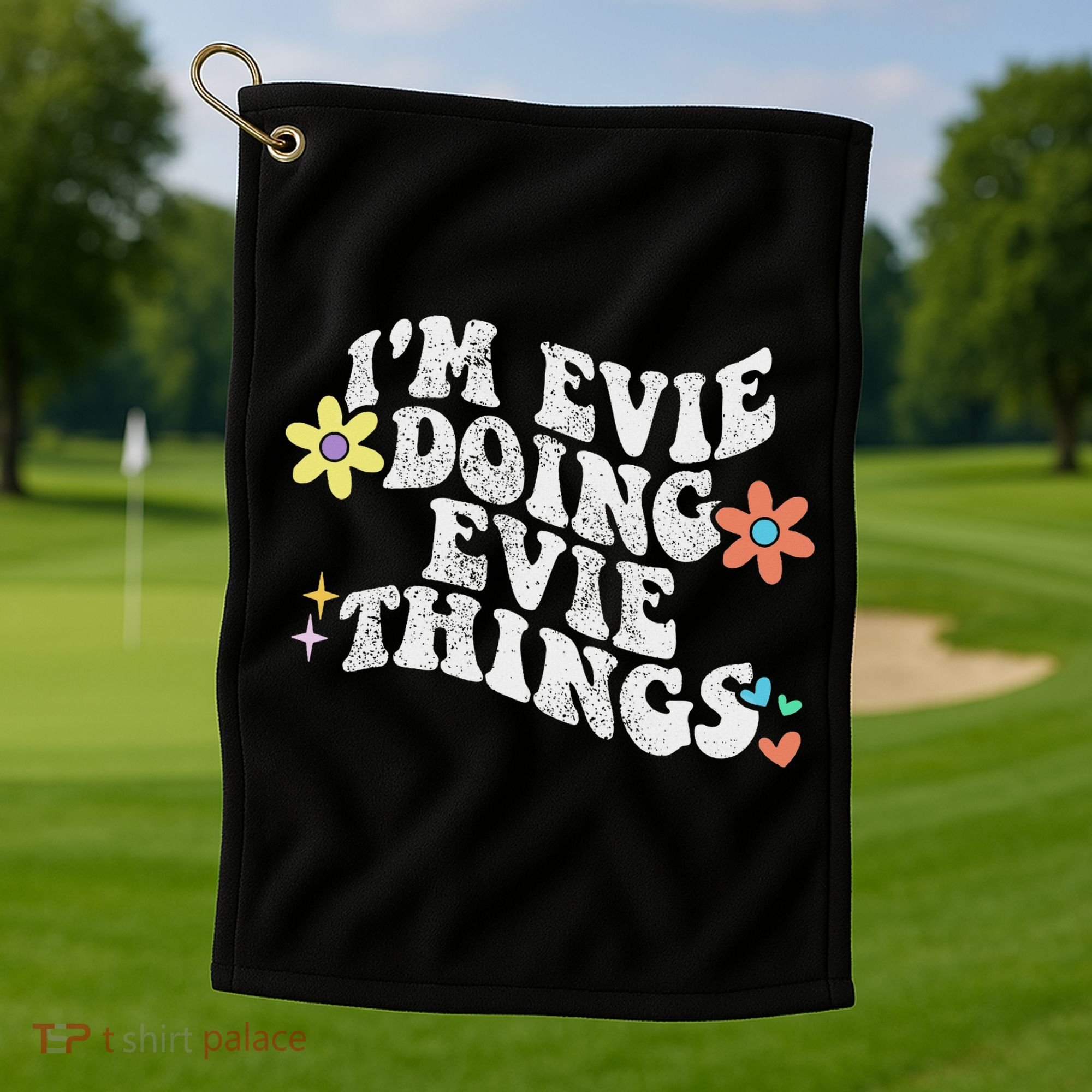 Retro Groovy Im Evie Doing Evie Things Funny Mother's Day Golf Towel