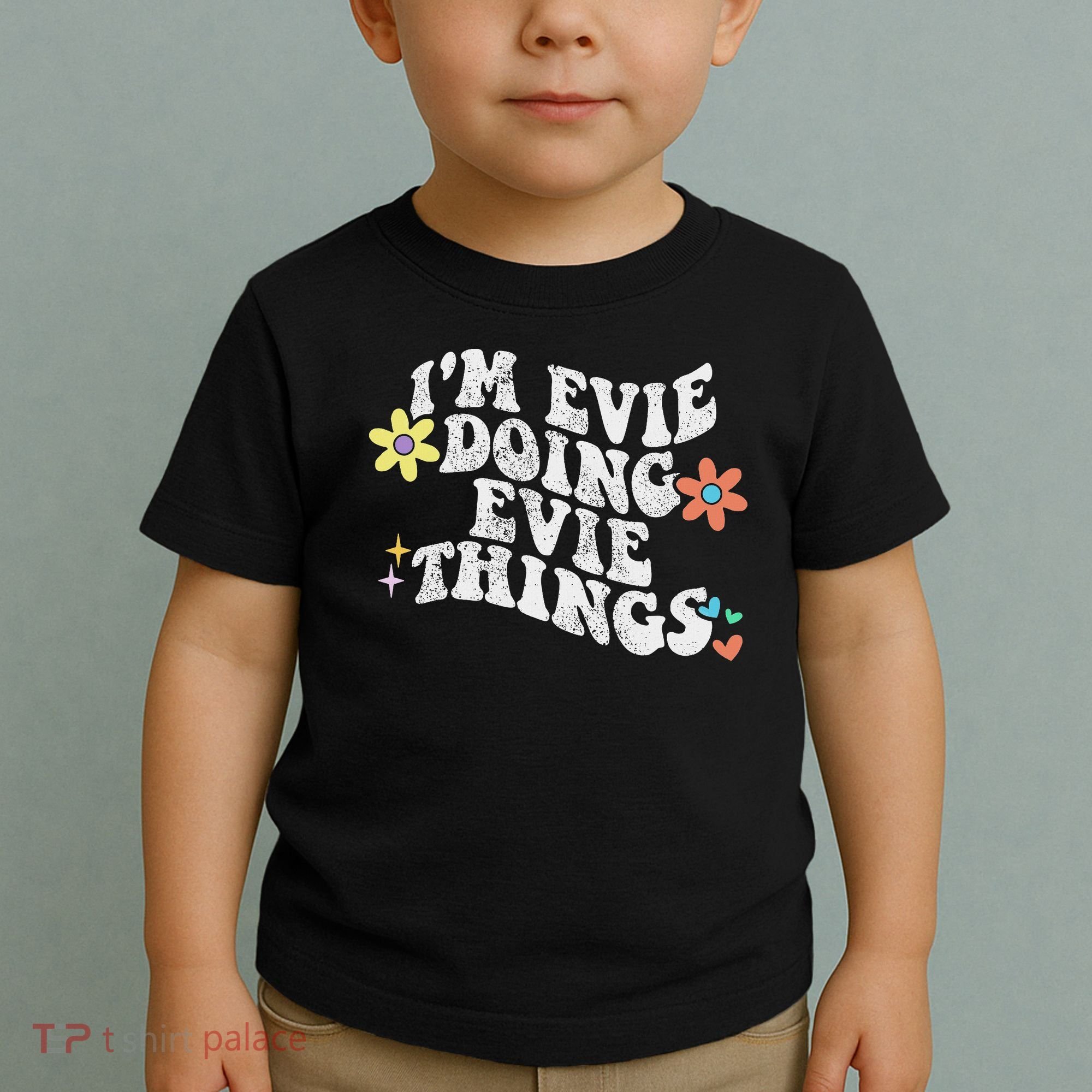 Retro Groovy Im Evie Doing Evie Things Funny Mother's Day Toddler T-Shirt