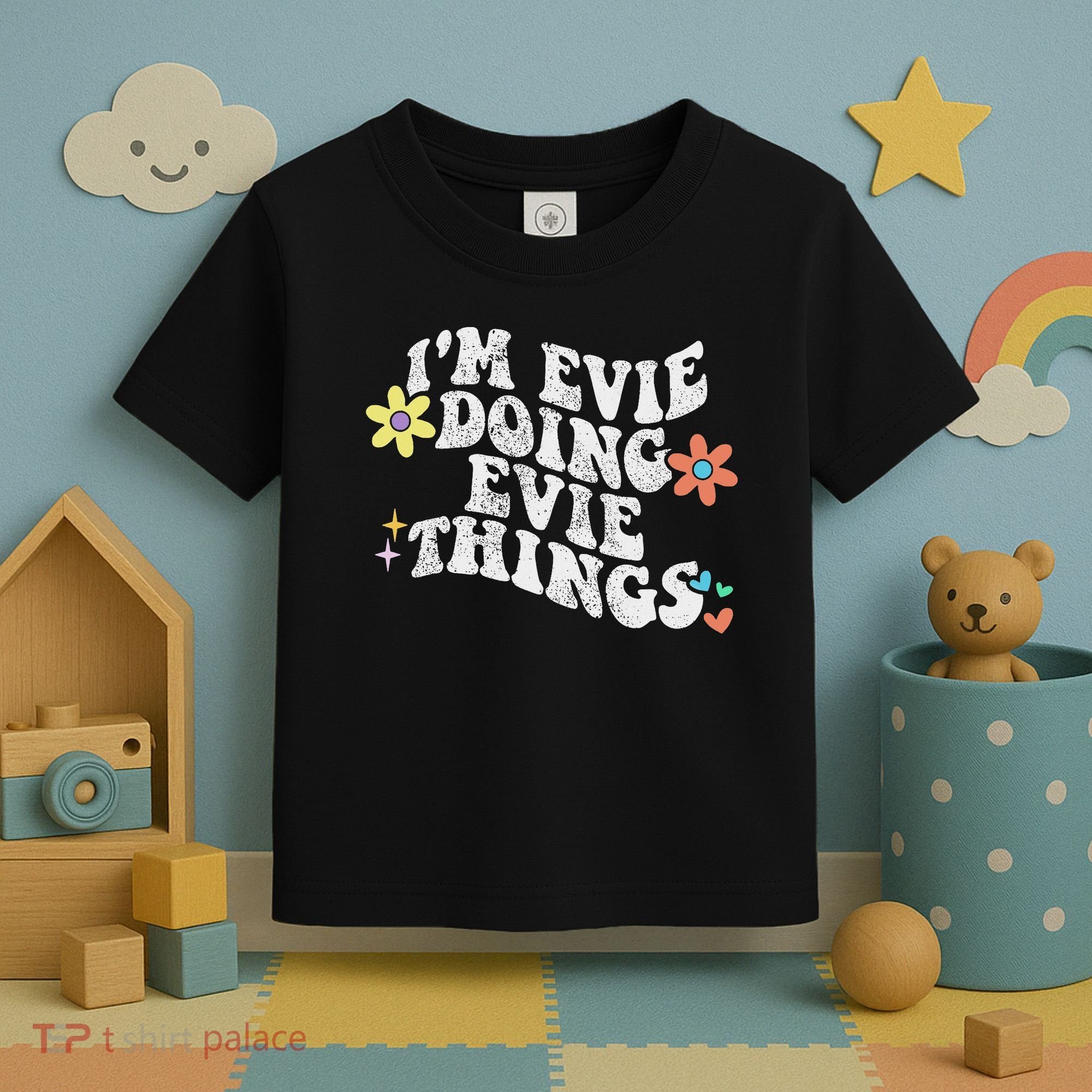 Retro Groovy Im Evie Doing Evie Things Funny Mother's Day Toddler T-Shirt