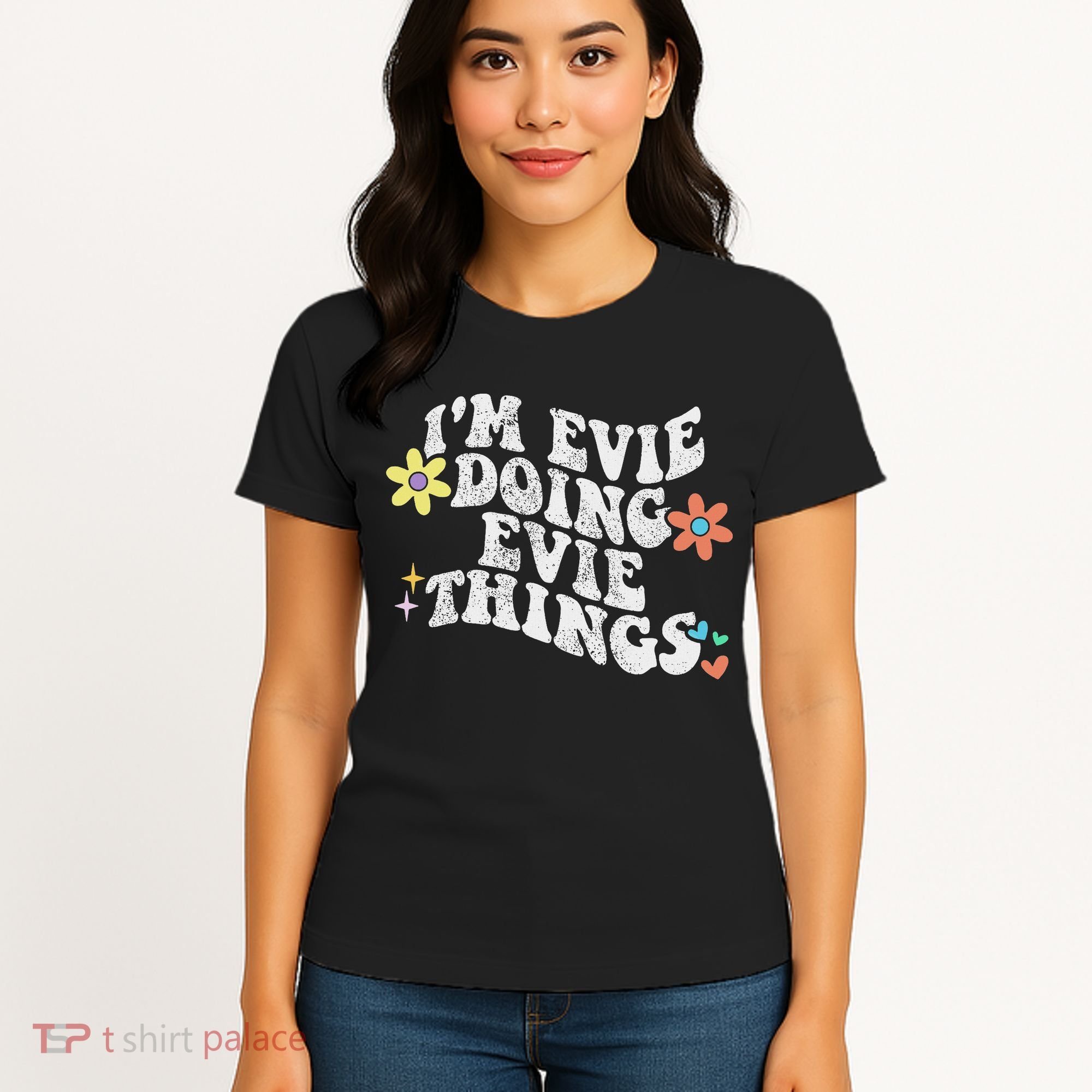 Retro Groovy Im Evie Doing Evie Things Funny Mother's Day Women's T-Shirt