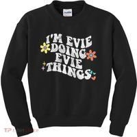 Retro Groovy Im Evie Doing Evie Things Funny Mother's Day Kids Sweatshirt thumb 0