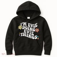 Retro Groovy Im Evie Doing Evie Things Funny Mother's Day Kids Hoodie thumb 0