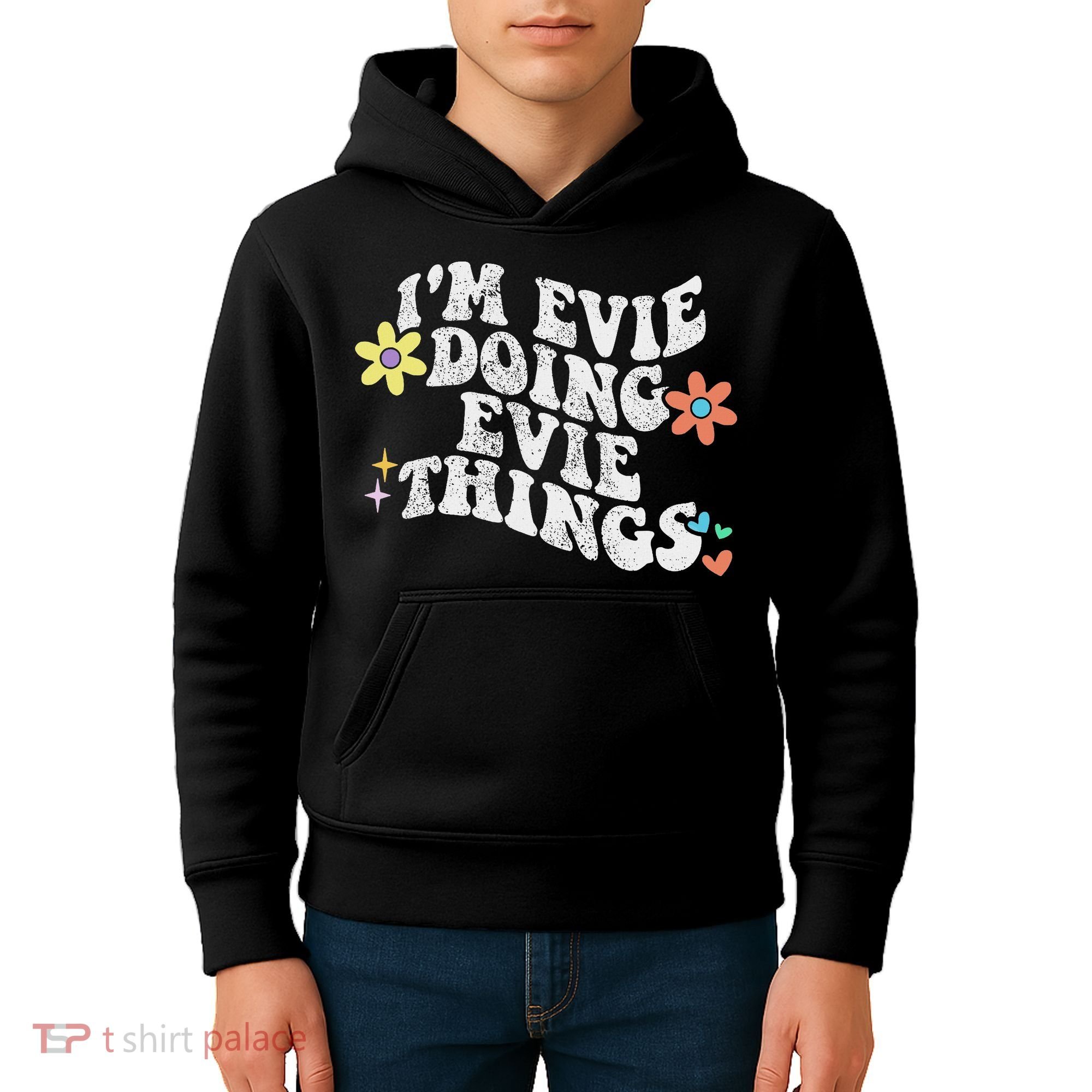Retro Groovy Im Evie Doing Evie Things Funny Mother's Day Kids Hoodie