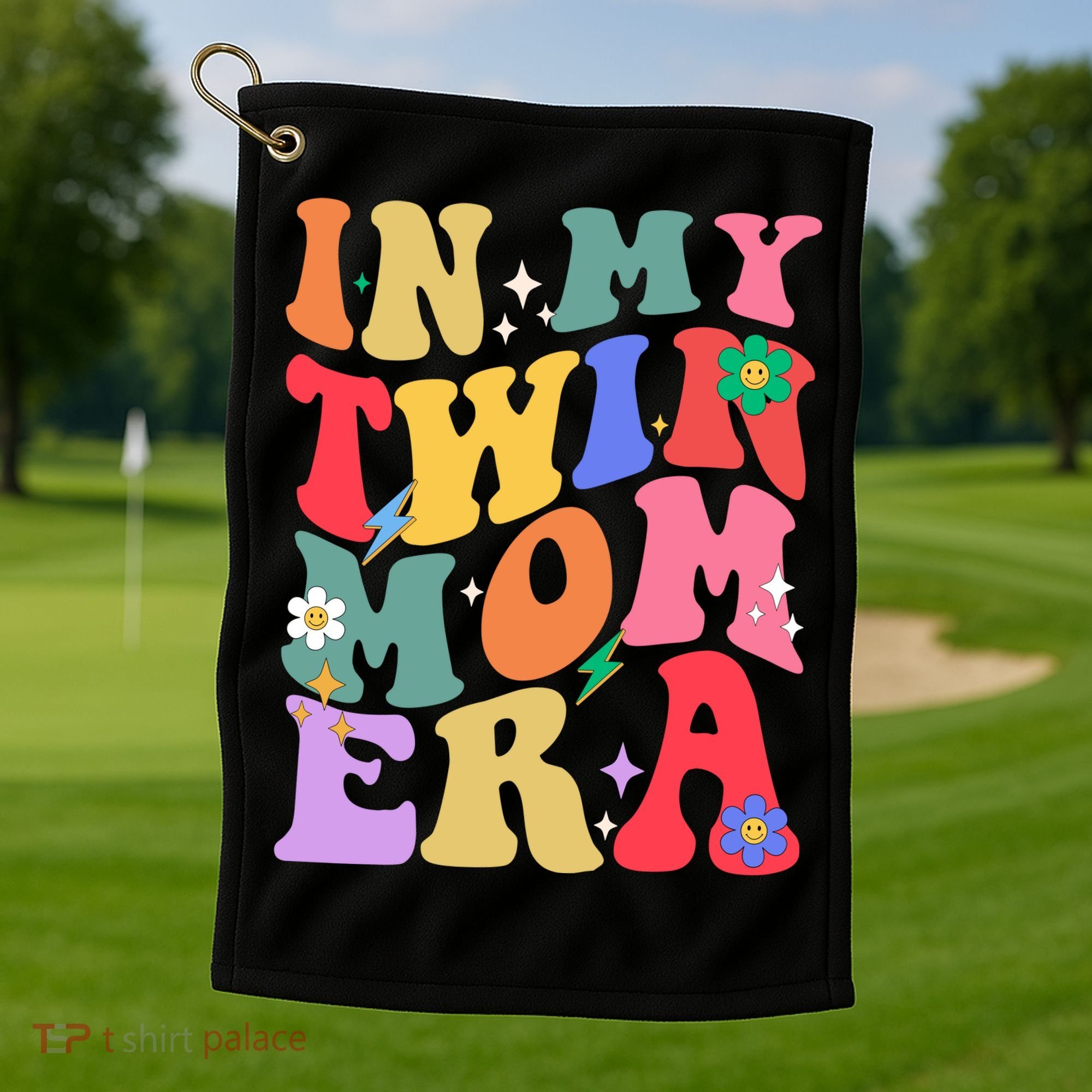 Retro Groovy In My Twin Mom Era Happy Mothers Day Golf Towel