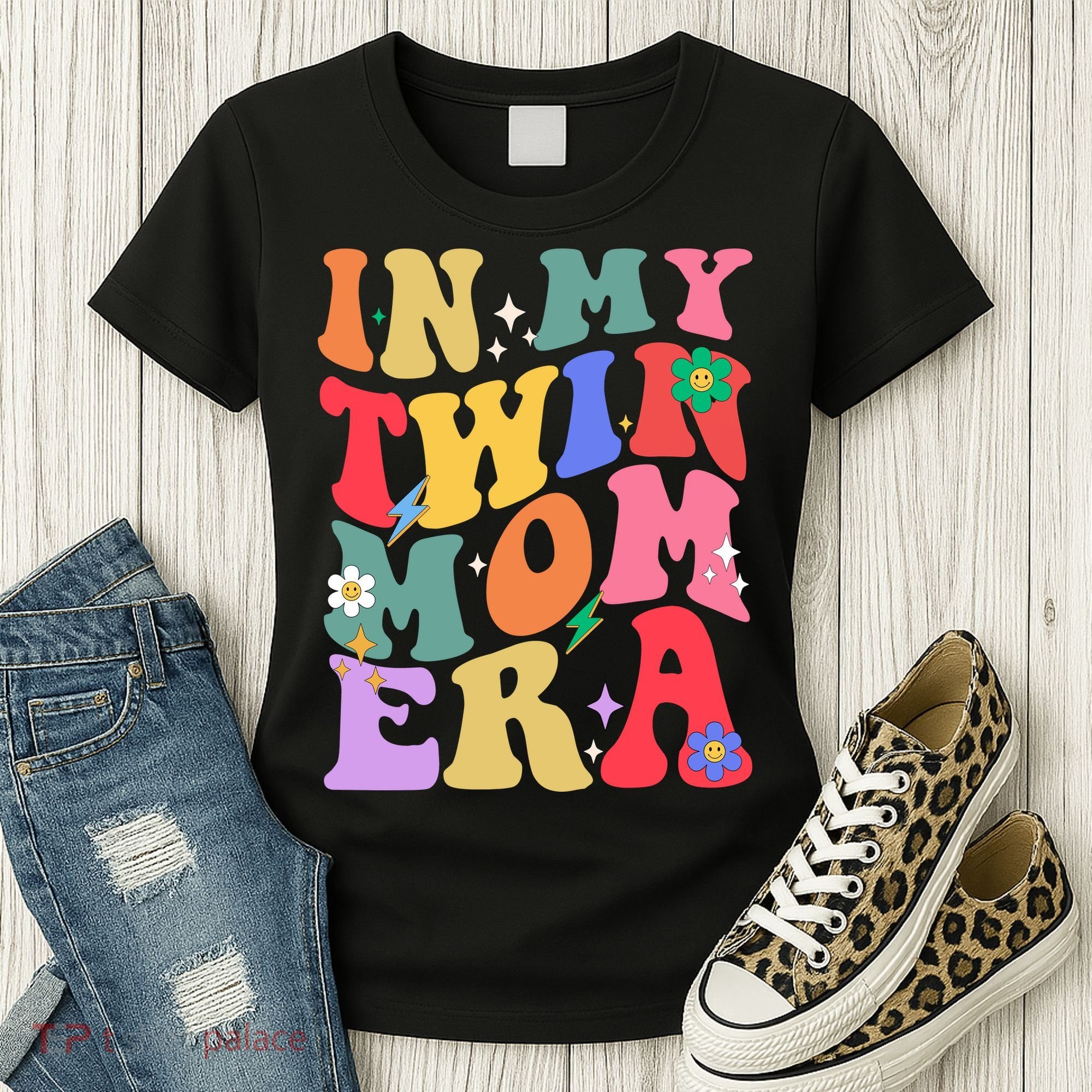 Retro Groovy In My Twin Mom Era Happy Mothers Day Women's T-Shirt