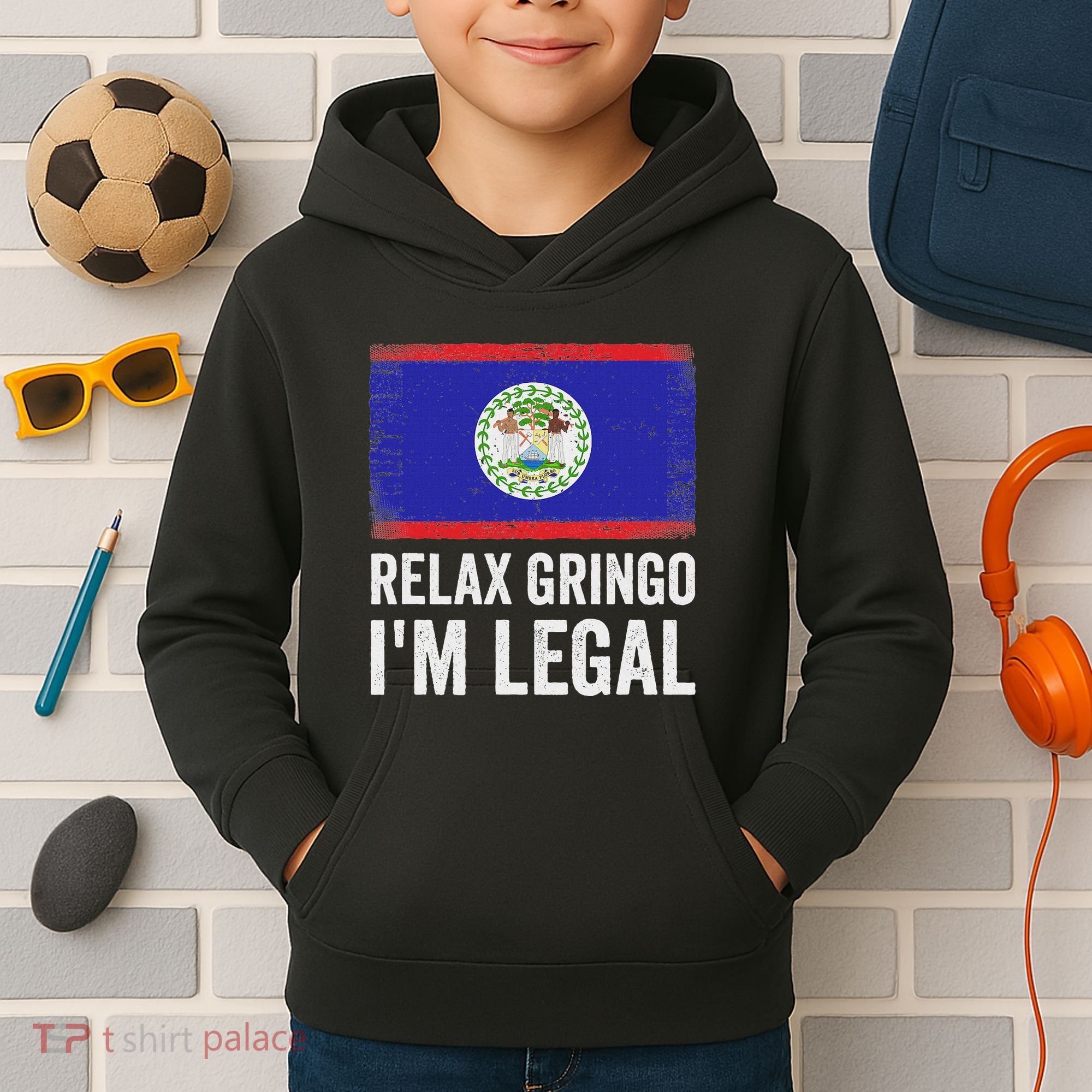 Relax Gringo IM Legal Belize Belizean Immigrant Kids Hoodie