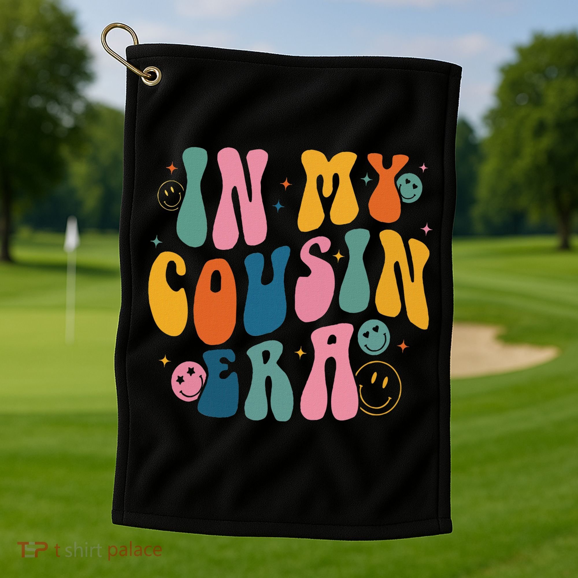 Retro Groovy In My Cousin Era, Funny Cool Cousin Golf Towel