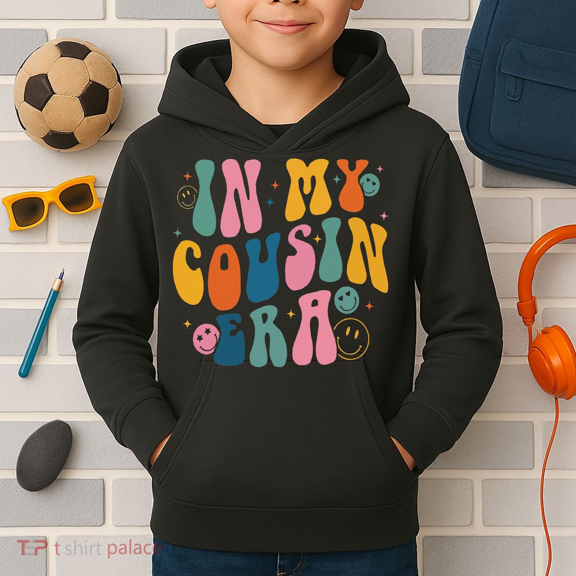 Retro Groovy In My Cousin Era, Funny Cool Cousin Kids Hoodie