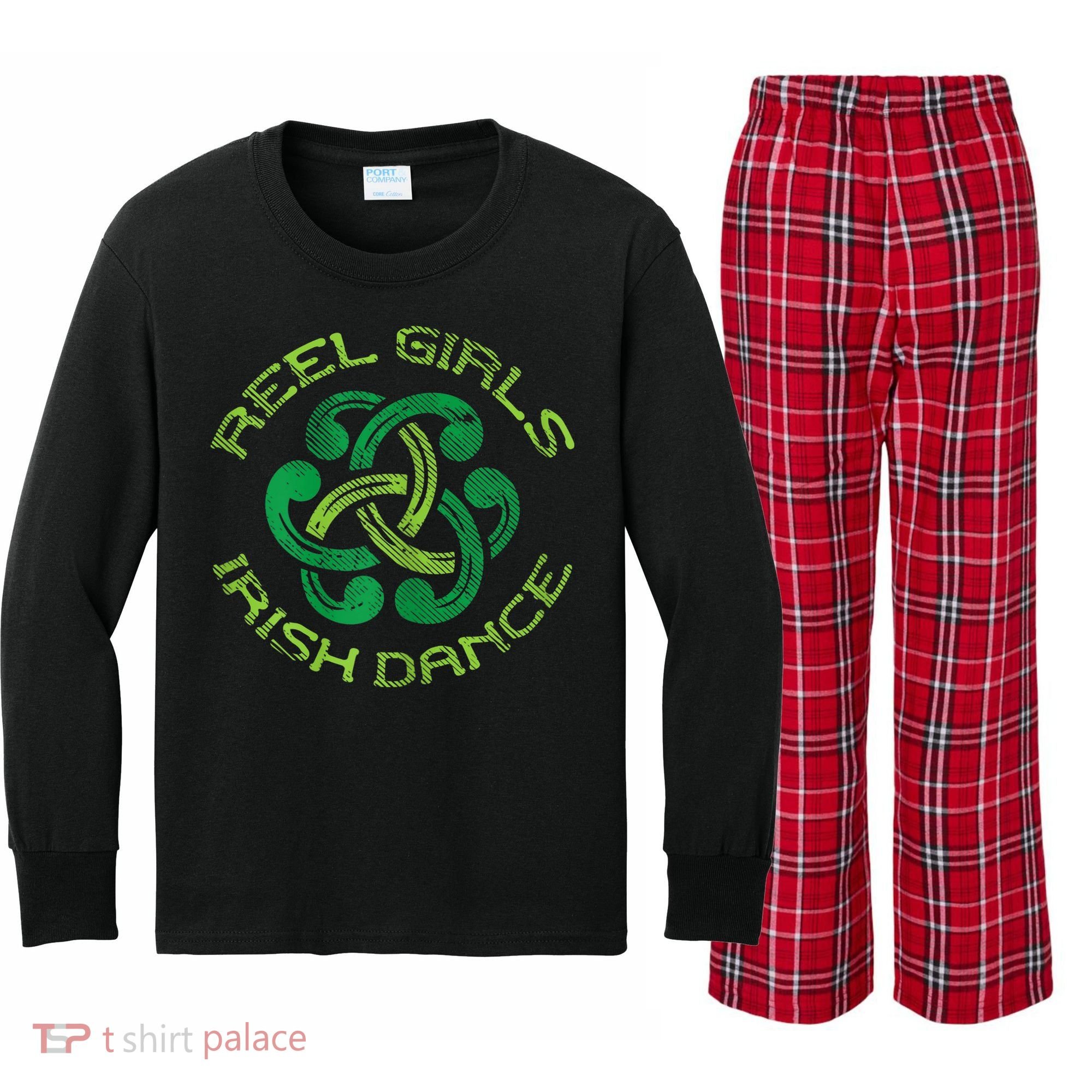 Reel Girl Irish Dance St Patricks Day Ceili Dancer Girl Kids Long Sleeve Plaid Pajama Set