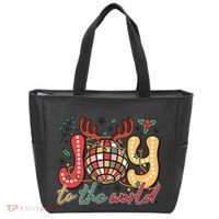 Retro Groovy Joy To The World Disco Ball Doodle Dots Tote Bag thumb 0